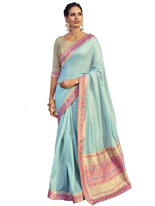 self design chanderi saree with blouse - 17091386 - Very Small Image - 1