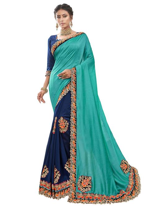 embroidered half and half saree with blouse - 17091408 - Very Small Image - 1