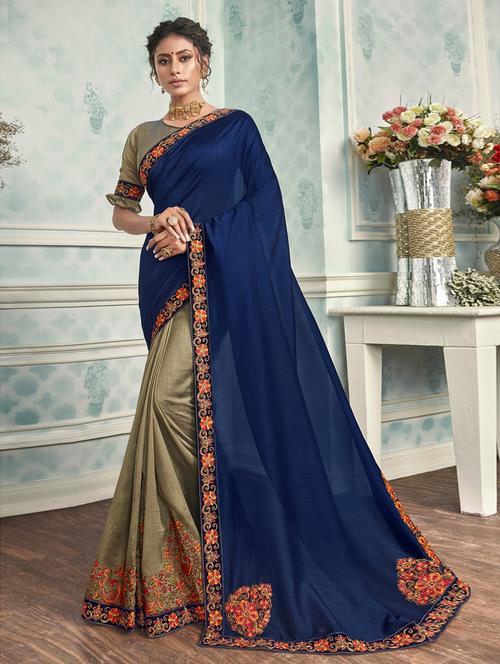 embroidered half and half saree with blouse - 17091411 - Very Small Image - 1