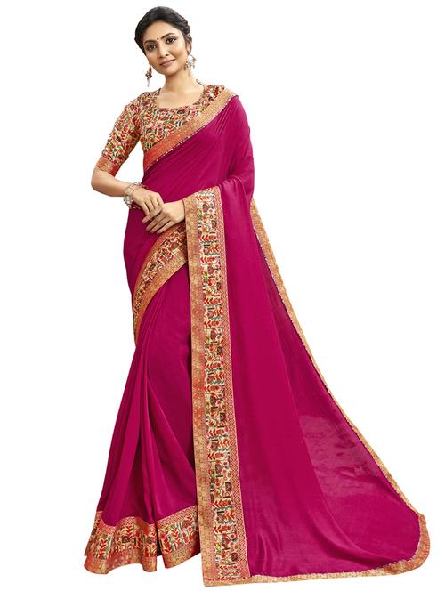 bordered chanderi saree with blouse - 17091429 - Very Small Image - 1