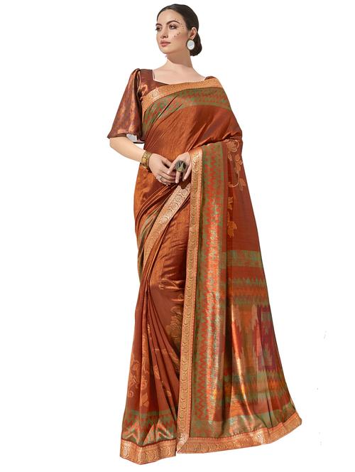floral chanderi saree with blouse - 17091455 - Very Small Image - 1