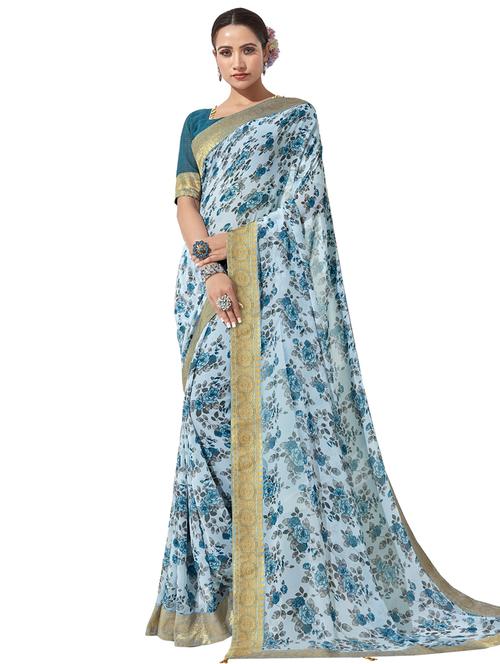 floral printed saree with blouse - 17091460 - Very Small Image - 1