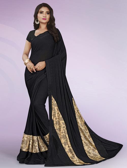 contrast plain saree with blouse - 17091517 - Very Small Image - 1