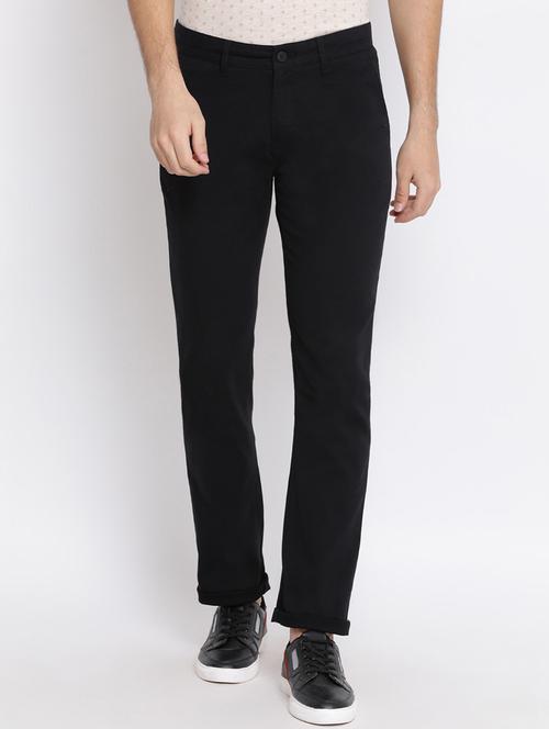 black solid flat front casual trouser - 17091567 - Very Small Image - 1