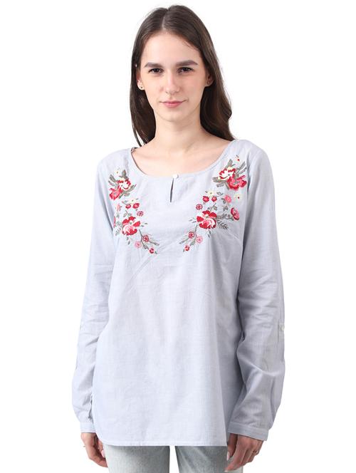 floral embroidered pin striped top - 17091928 - Very Small Image - 1