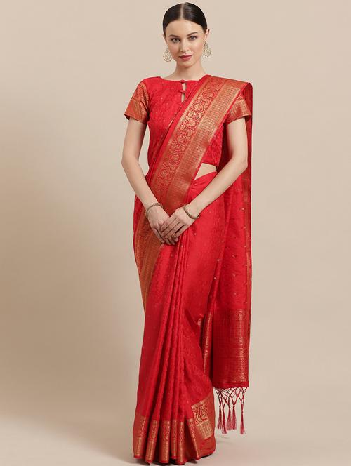 red nylon saree with blouse - 17091973 - Very Small Image - 1