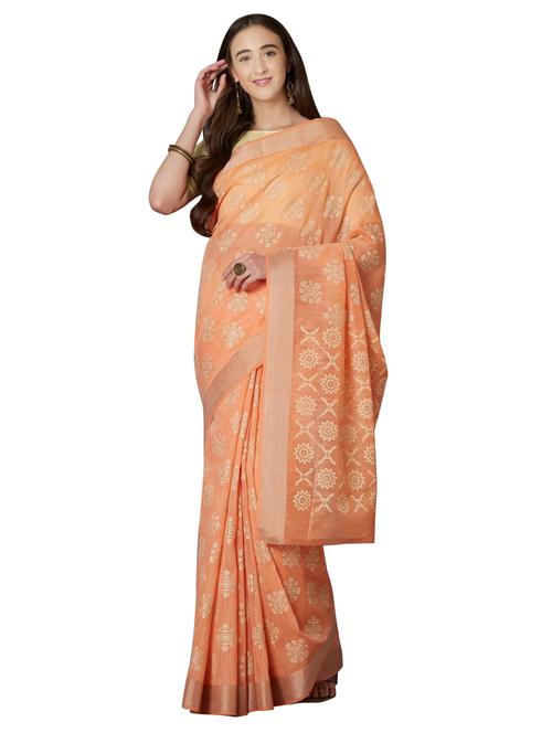 orange cotton blend fusion saree with blouse - 17091974 - Very Small Image - 1
