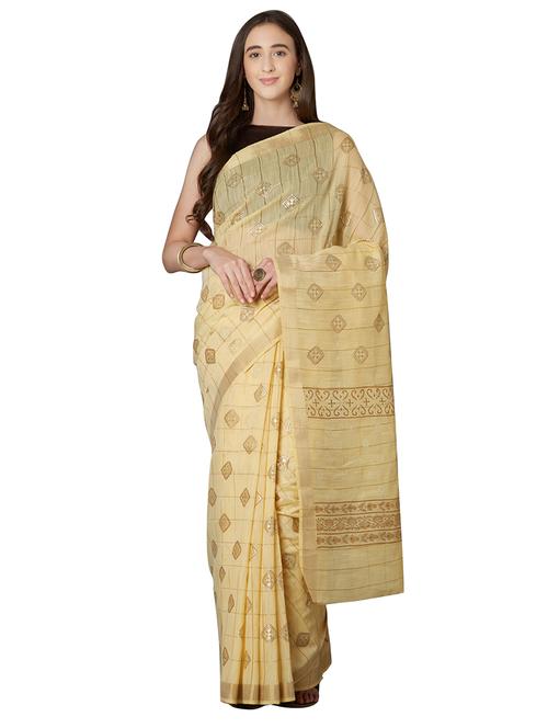 yellow cotton blend fusion saree with blouse - 17091975 - Very Small Image - 1