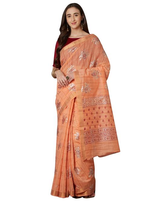 orange cotton blend fusion saree with blouse - 17091976 - Very Small Image - 1