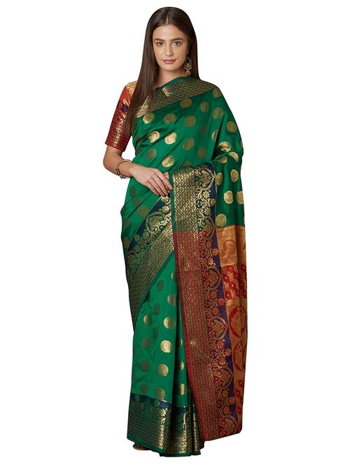 self design banarasi saree with blouse - 17091984 - Very Small Image - 1