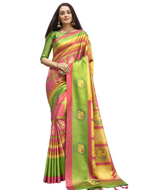 checkered woven saree with blouse - 17091988 - Very Small Image - 1