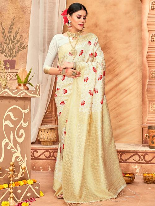 floral banarasi saree with blouse - 17091998 - Very Small Image - 1