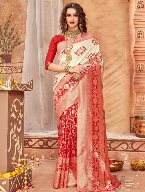 foil print banarasi saree with blouse - 17092001 - Very Small Image - 1