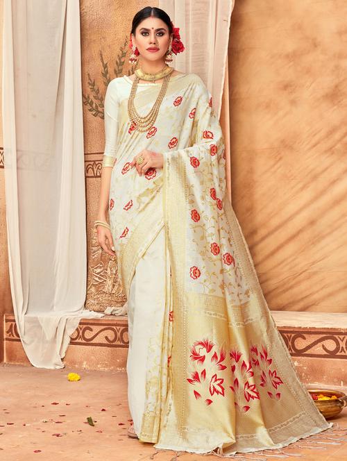 floral banarasi saree with blouse - 17092003 - Very Small Image - 1