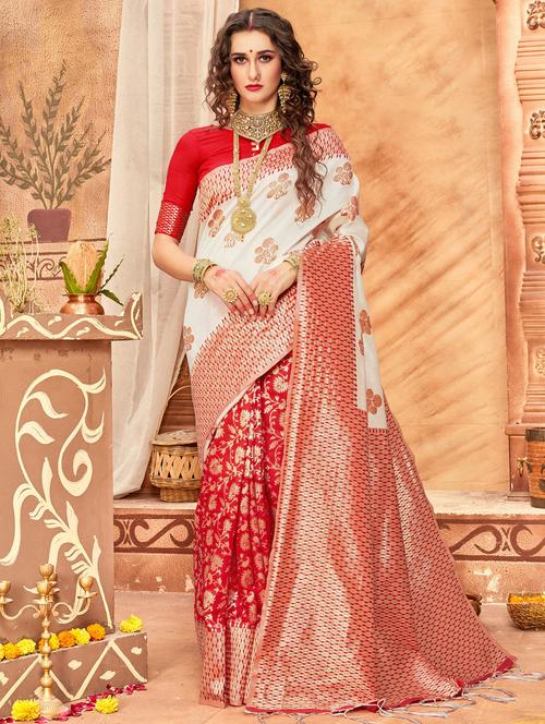floral banarasi saree with blouse - 17092006 - Very Small Image - 1