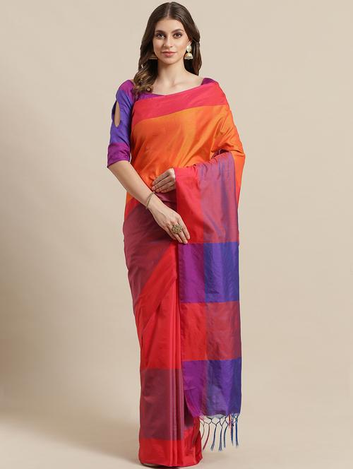 color block woven saree with blouse - 17092030 - Very Small Image - 1