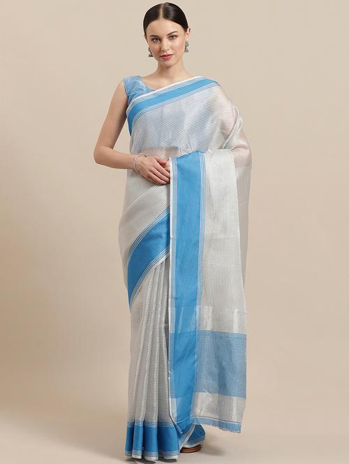 solid bordered saree with blouse - 17092065 - Very Small Image - 1
