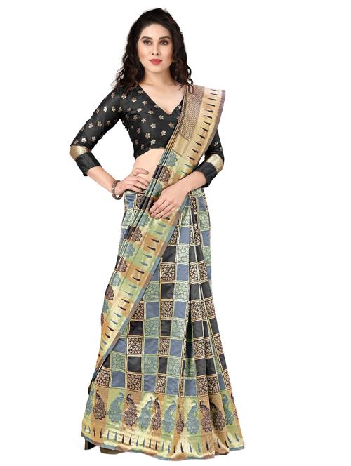 checkered kanjivaram saree with blouse - 17092183 - Very Small Image - 1