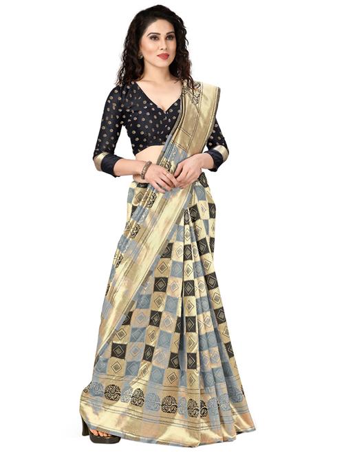 checkered kanjivaram saree with blouse - 17092186 - Very Small Image - 1