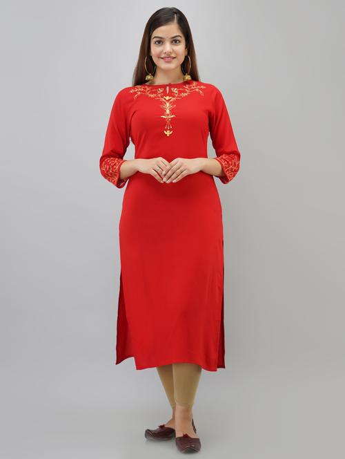 embroidered straight kurta - 17093266 - Very Small Image - 1