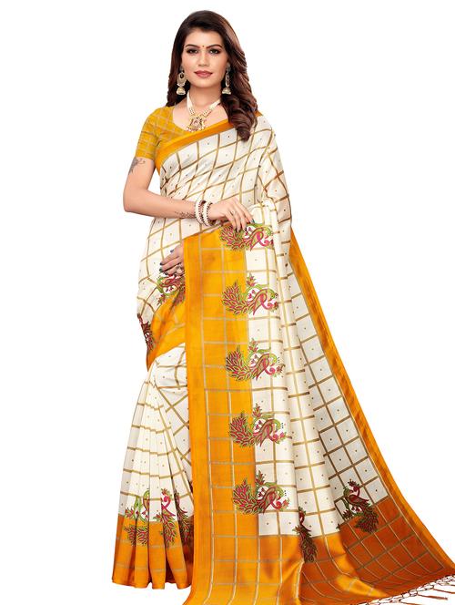checkered printed saree with blouse - 17094321 - Very Small Image - 1