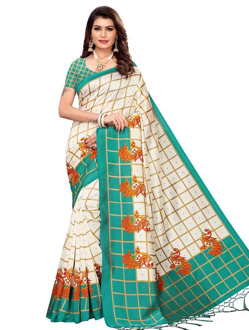 checkered printed saree with blouse - 17094322 - Very Small Image - 1