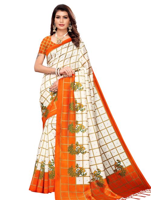 checkered printed saree with blouse - 17094325 - Very Small Image - 1