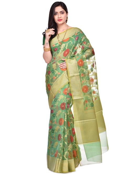 floral banarasi saree with blouse - 17095143 - Very Small Image - 1