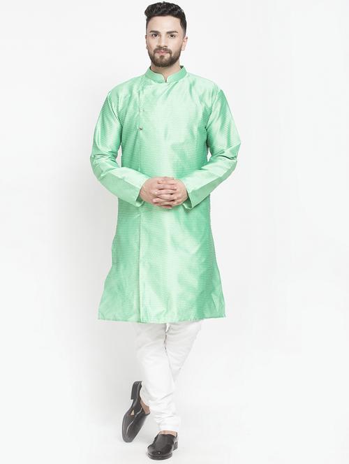 light green jacquard kurta pyjama ethnic wear set - 17095271 - Very Small Image - 1