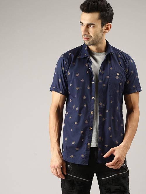 navy blue printed casual shirt - 17095395 - Very Small Image - 1