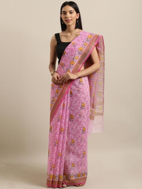 floral chanderi saree with blouse - 17095883 - Very Small Image - 1