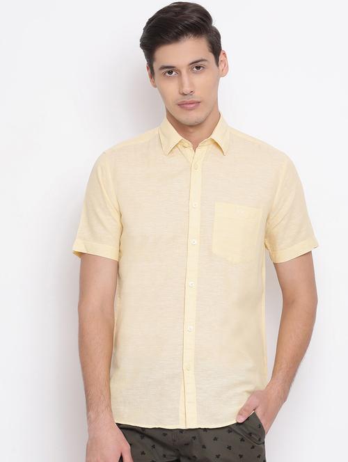men yellow linen solid casual shirt - 17095959 - Very Small Image - 1