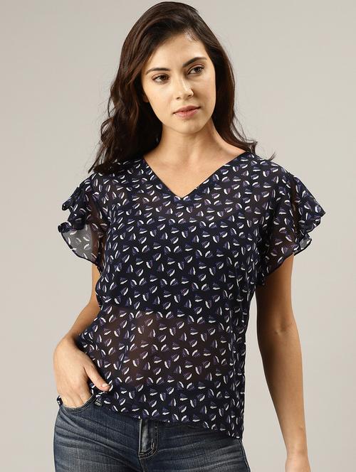 v neck printed top - 17096299 - Very Small Image - 1