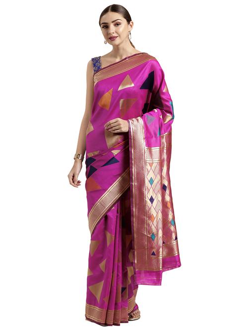 geometrical kanjivaram saree with blouse - 17096474 - Very Small Image - 1