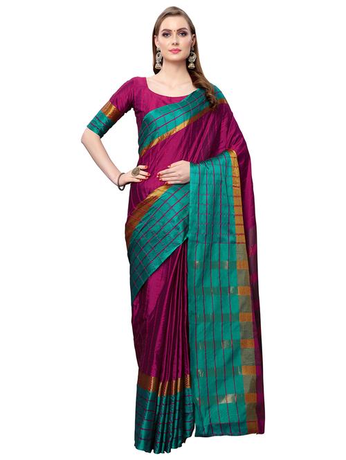 checkered woven saree with blouse - 17096492 - Very Small Image - 1