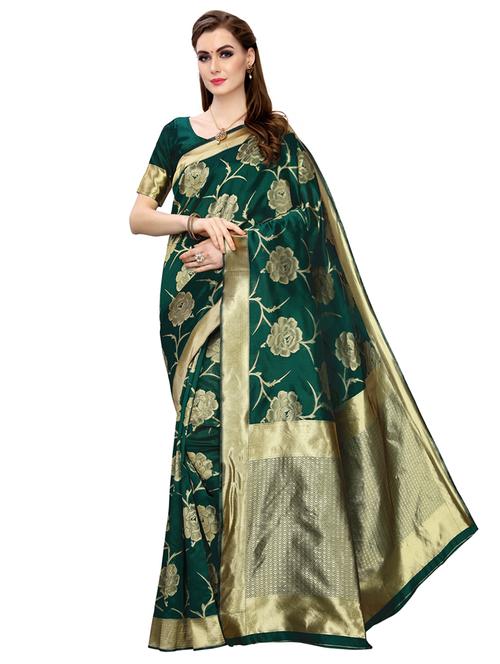 floral print woven saree with blouse - 17096506 - Very Small Image - 1