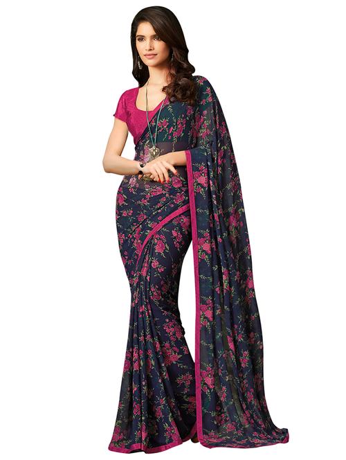 floral printed saree with blouse - 17096524 - Very Small Image - 1