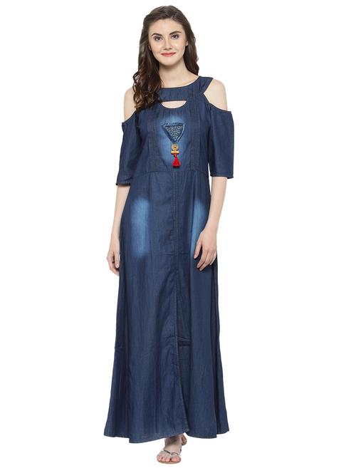 denim a-line ethnic dress - 17097787 - Very Small Image - 1