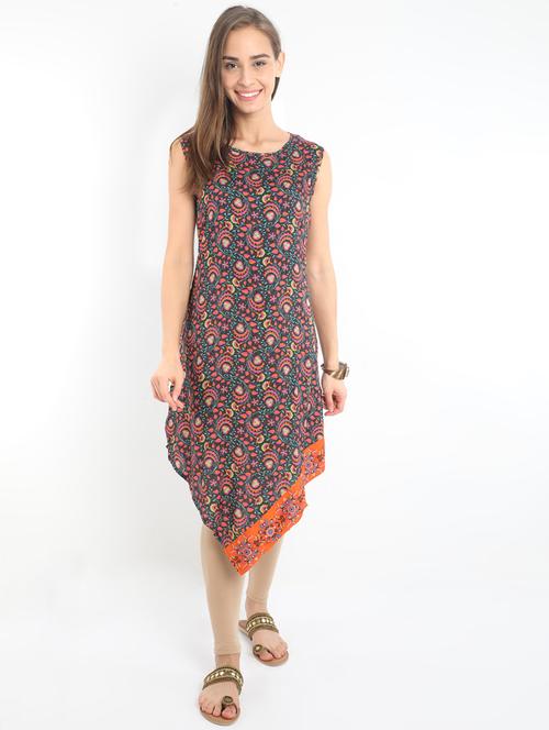 printed asymmetric kurta - 17098458 - Very Small Image - 1