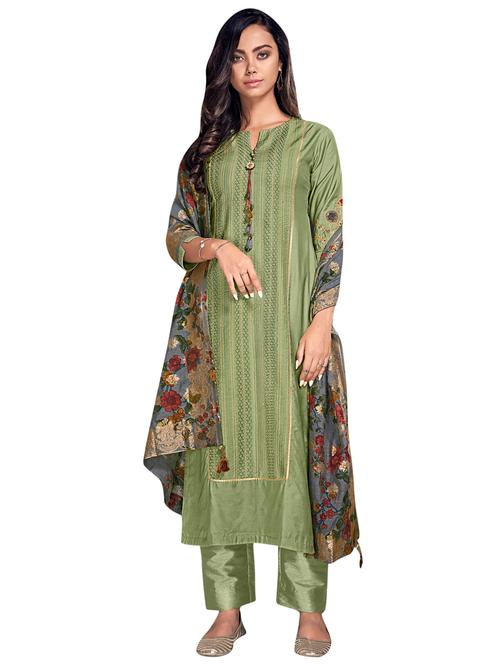 green semi-stitched suit - 17098862 - Very Small Image - 1