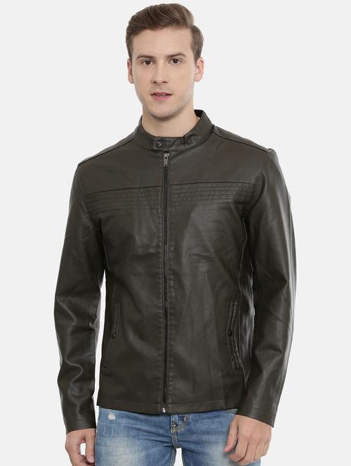 green solid pu biker jacket - 17099022 - Very Small Image - 1
