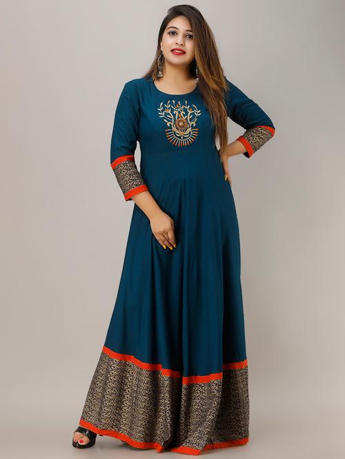 indigo solid flared ethnic dress - 17099479 - Very Small Image - 1