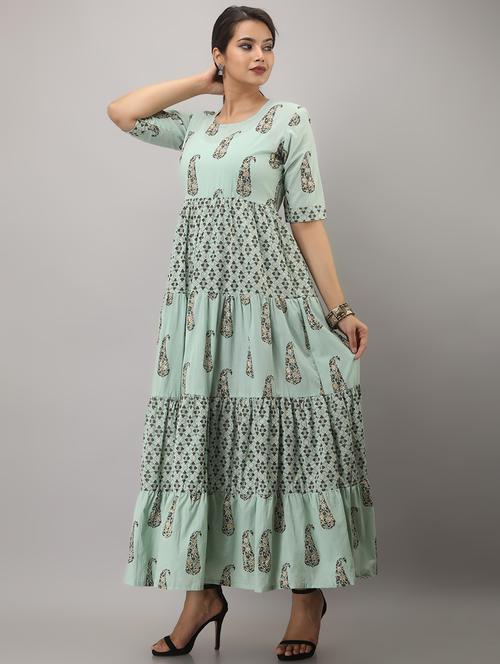 printed tiered flared ethnic dress - 17099481 - Very Small Image - 1