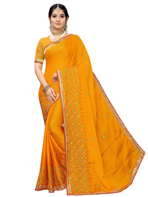 bordered embroidered saree with blouse - 17099982 - Very Small Image - 1