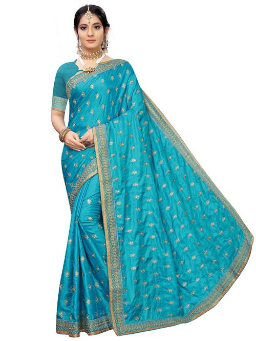 turquoise art silk embroidered saree with blouse - 17100004 - Very Small Image - 1