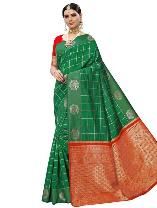 checkered banarasi saree with blouse - 17100033 - Very Small Image - 1