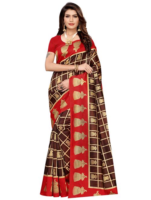 checkered printed saree with blouse - 17100037 - Very Small Image - 1