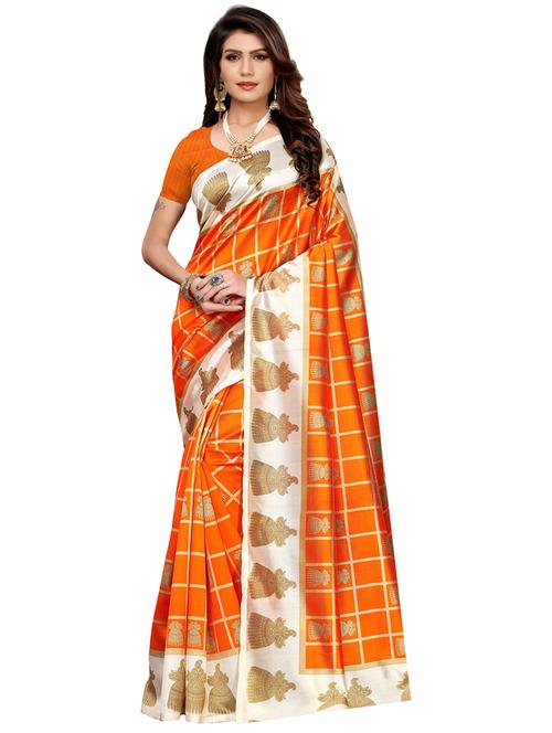 checkered printed saree with blouse - 17100041 - Very Small Image - 1