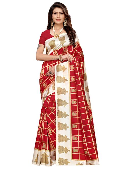 checkered printed saree with blouse - 17100042 - Very Small Image - 1