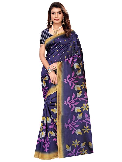 indigo art silk printed saree with blouse - 17100062 - Very Small Image - 1
